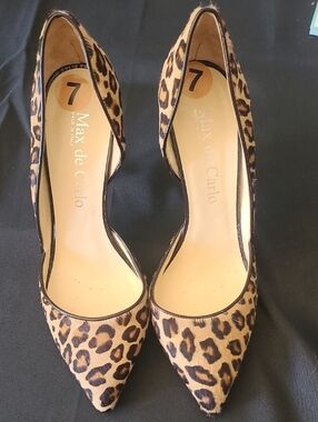 Italian Made NEW Max de Carlo leopard print calf hair D'Orsay heels in size 7